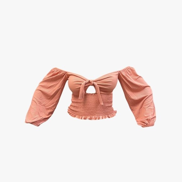 (NWT) Smocked Keyhole Off-Shoulder Top - Salmon - Picture 6 of 8